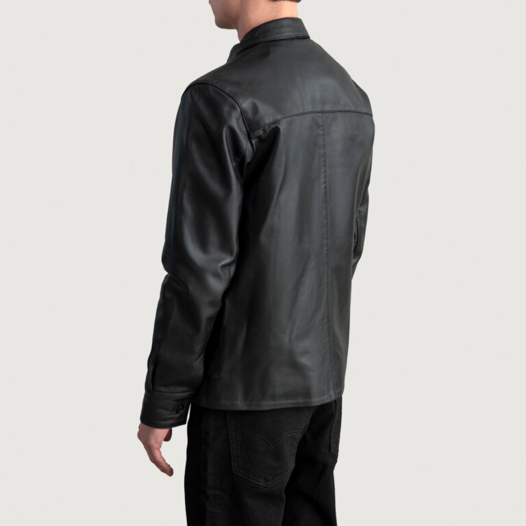 Mens Scout Black Leather Shirt Tilted Back-8-1724247703426
